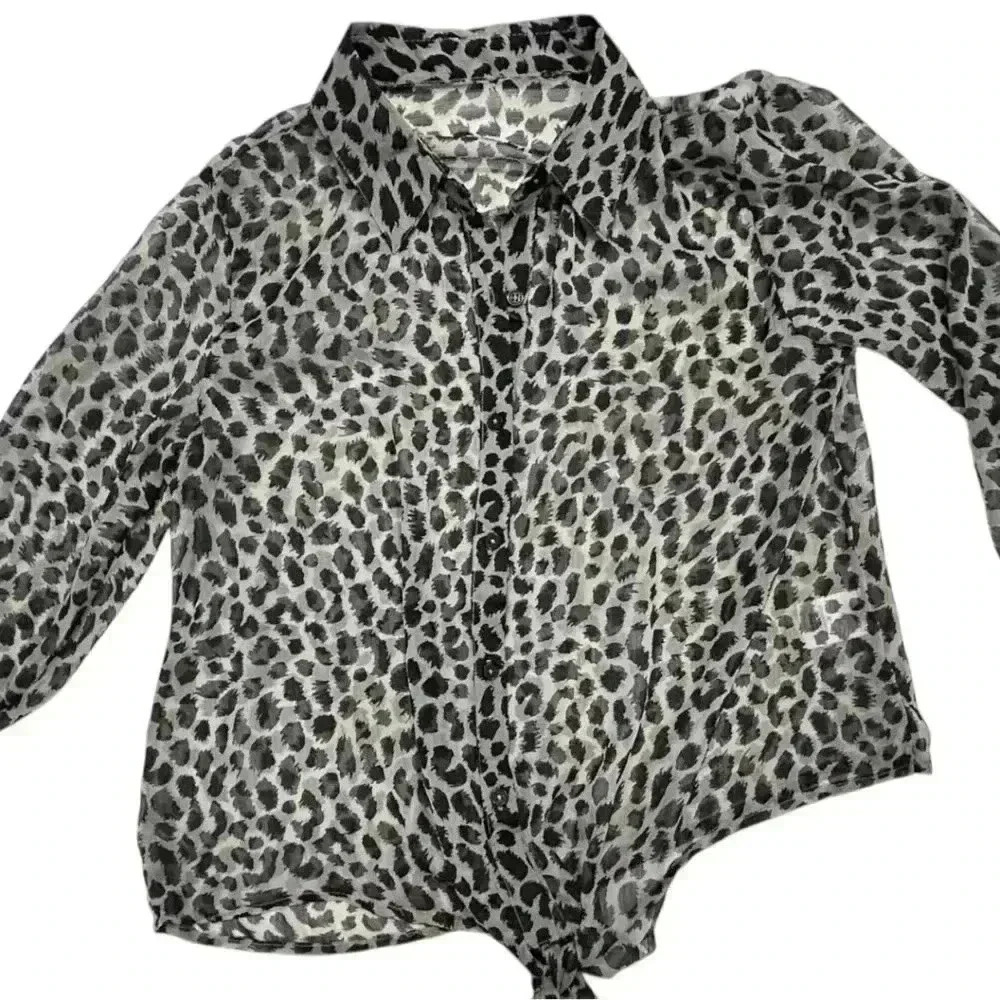 Sheer long sleeve blouse with tie Size M